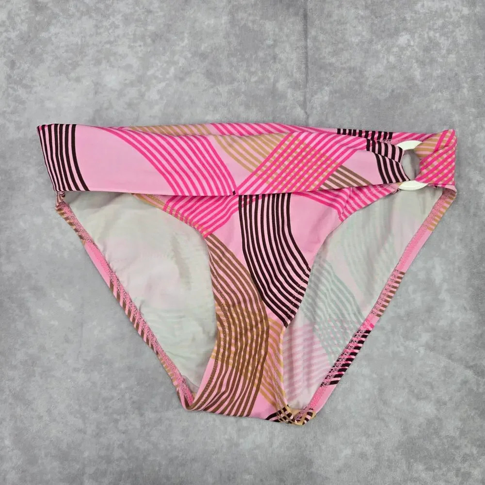 Kim Rogers Pink Brown Stripe Medium Bikini Vacation Beach Bottom Swimwear‎